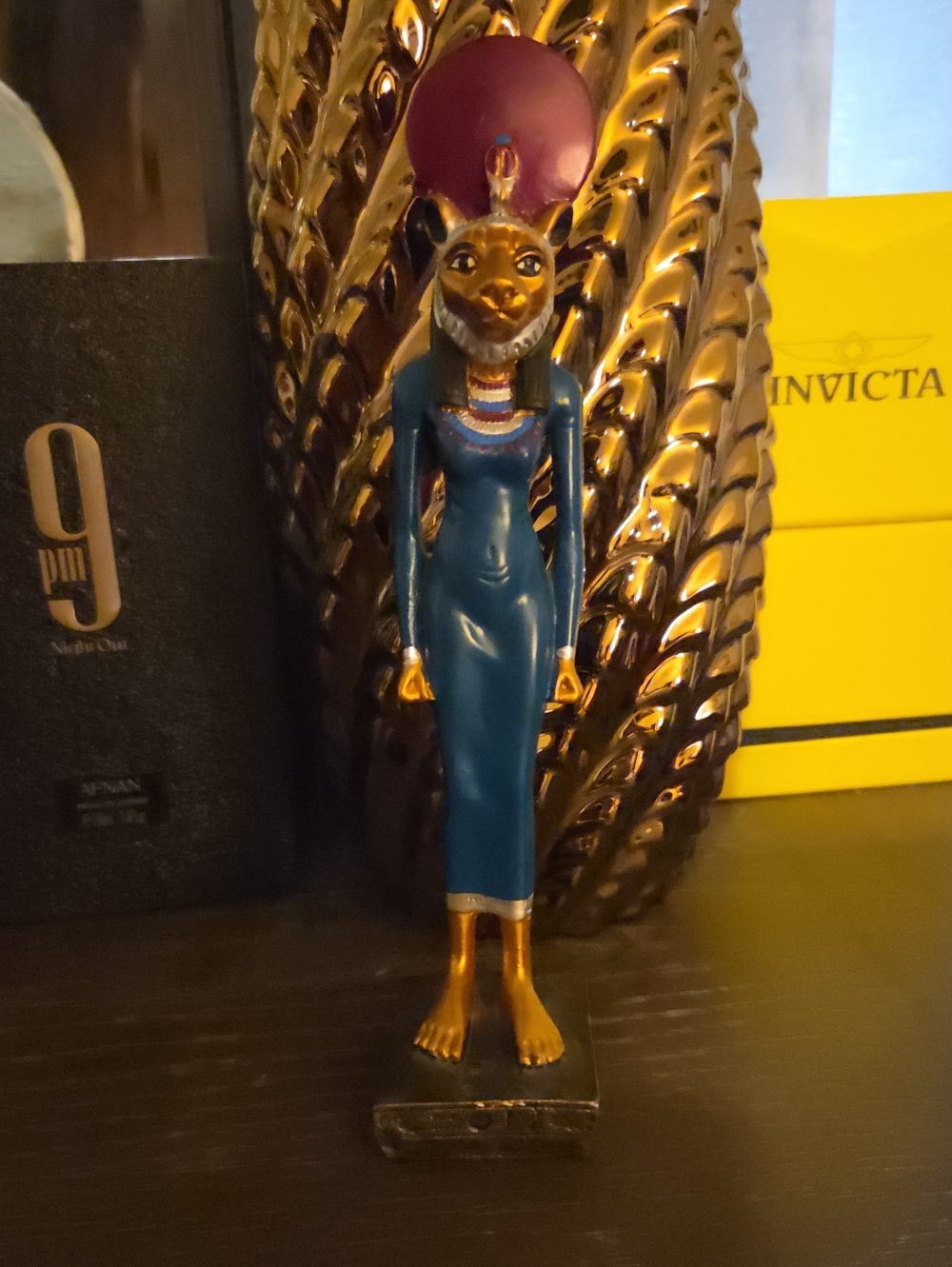 Blue Egyptian Cat Goddess Figurine - Decorative Home Accent